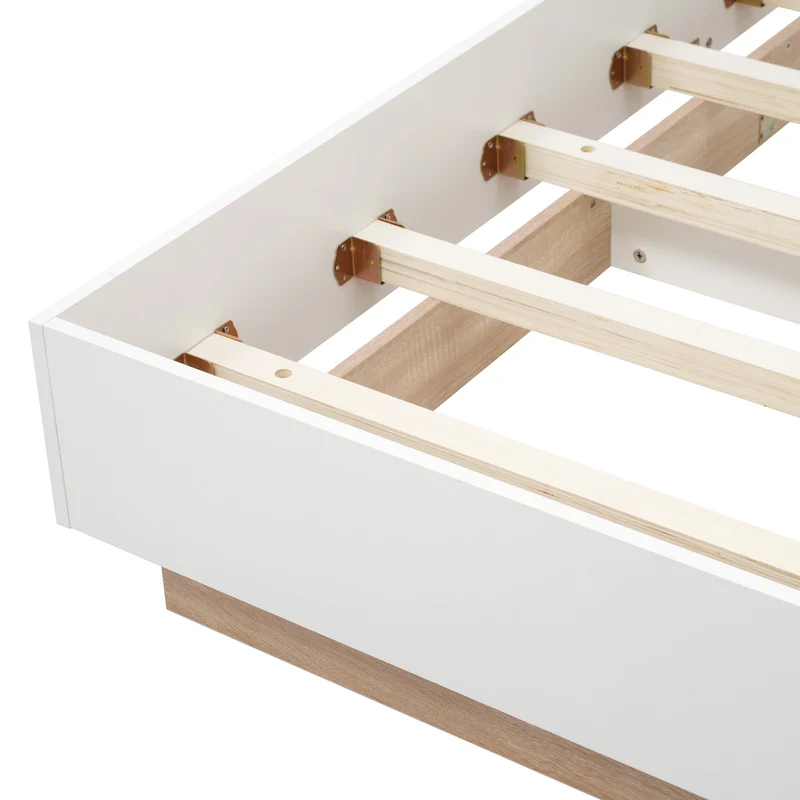 Lit double 140x200 cm bois chêne Sonoma/Blanc avec tête de lit flottante, sommier inclus, style moderne