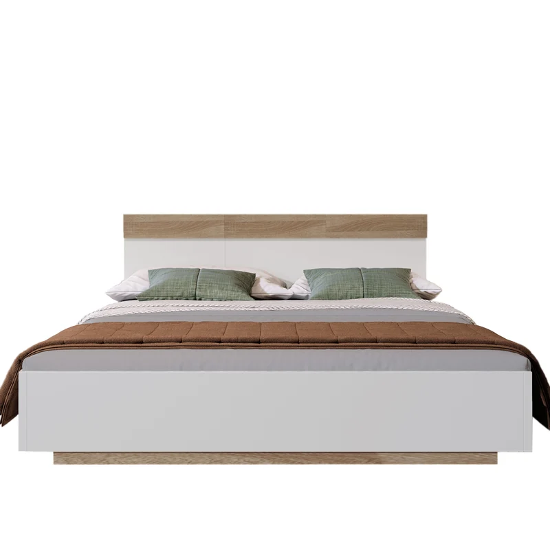 Lit double 140x200 cm bois chêne Sonoma/Blanc avec tête de lit flottante, sommier inclus, style moderne
