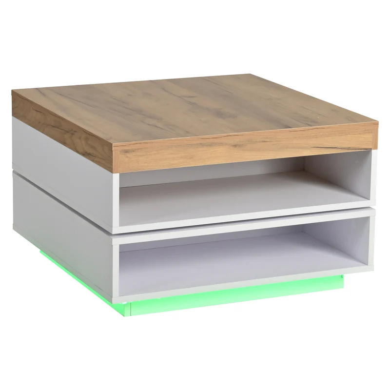 Table basse effet bois carrée pivotant 360° avec LED 65x65x40cm MERIDIANMOMENT