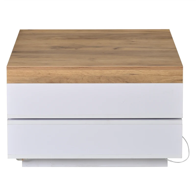 Table basse effet bois carrée pivotant 360° avec LED 65x65x40cm MERIDIANMOMENT
