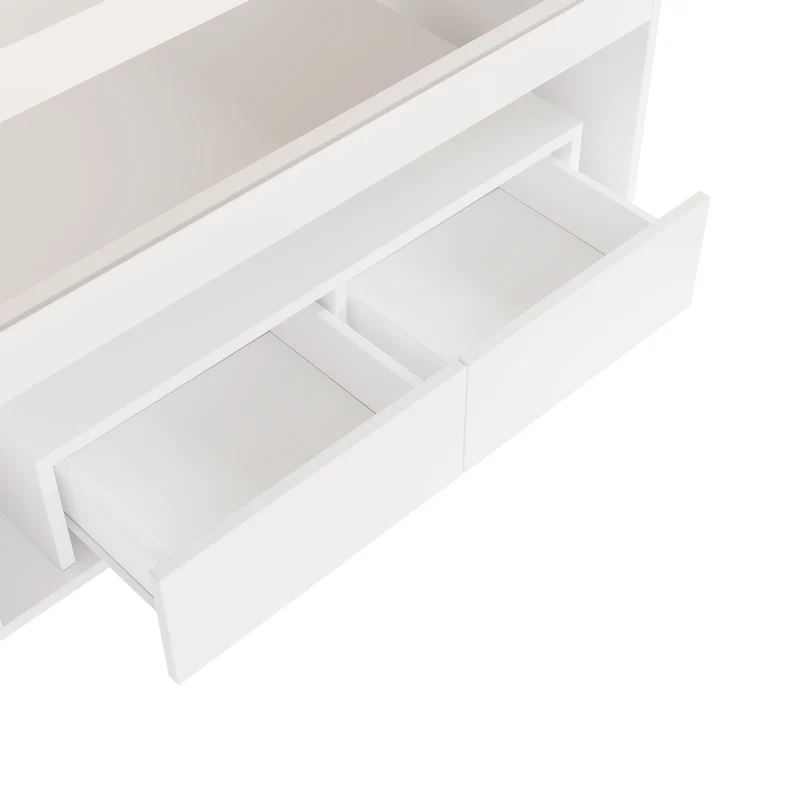 Table basse blanche en verre 2 tiroirs avec éclairage LED 100x50cm GEODYNAMO