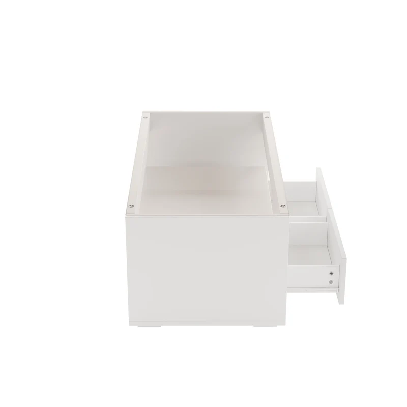 Table basse blanche en verre 2 tiroirs avec éclairage LED 100x50cm GEODYNAMO