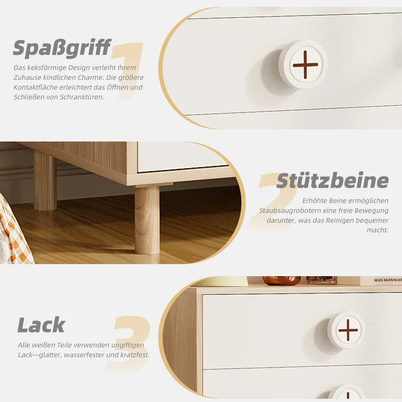 Ensemble de armoire portes vitrées + commode 4 tiroirs bicolores BOMBYX