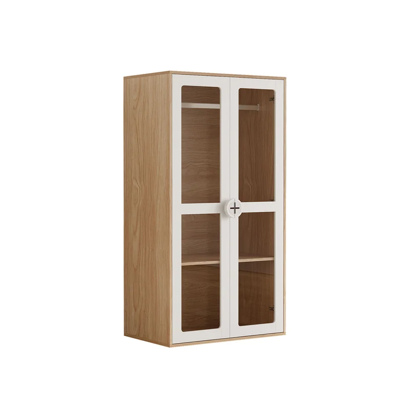 Ensemble de armoire portes vitrées + commode 4 tiroirs bicolores BOMBYX