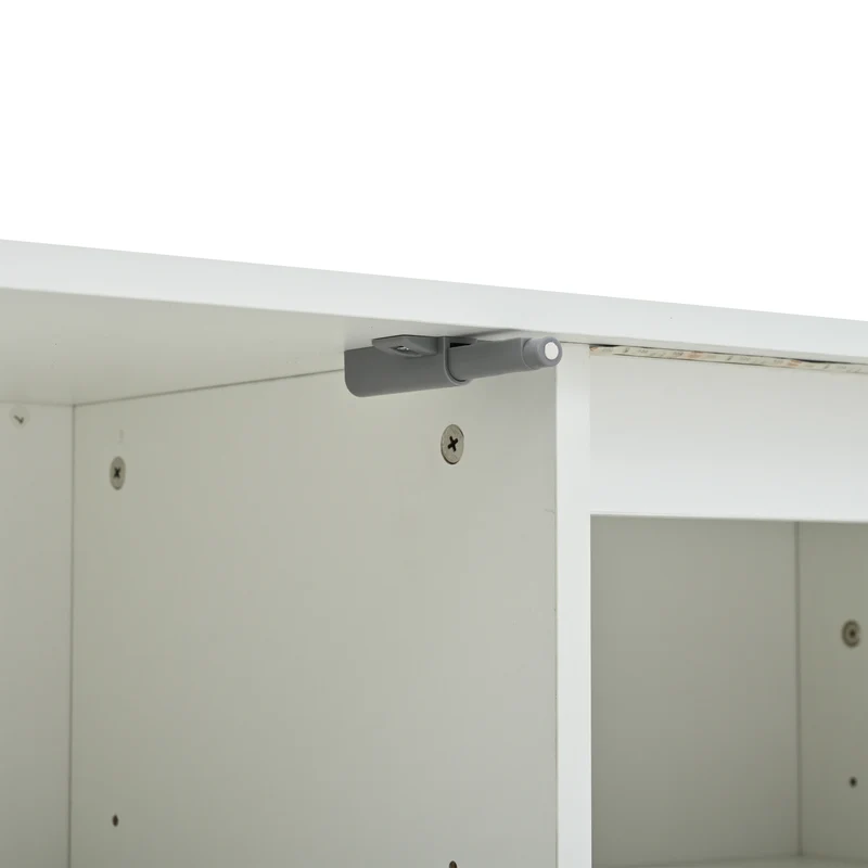 Buffet moderne blanc brillant motif géométrique 3 portes et éclairage LED GRASSPHYT