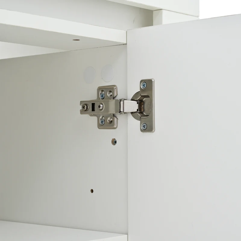 Buffet blanc laqué brillant avec éclairage LED 2 portes 3 tiroirs EUGLENOID