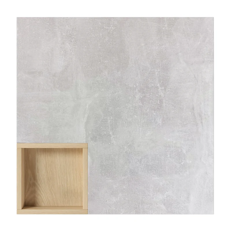 Table basse carré moderne effet béton gris et une boit de rangement bois nature 72*72*30 CROKS
