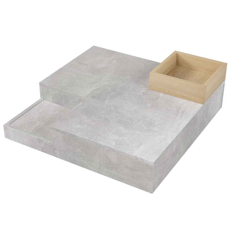 Table basse carré moderne effet béton gris et une boit de rangement bois nature 72*72*30 CROKS