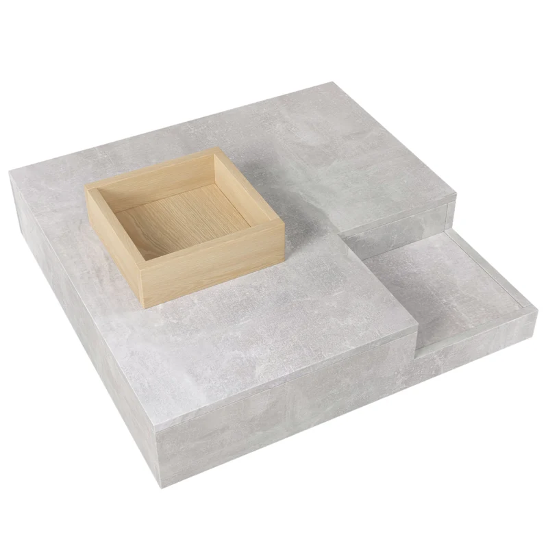 Table basse carré moderne effet béton gris et une boit de rangement bois nature 72*72*30 CROKS