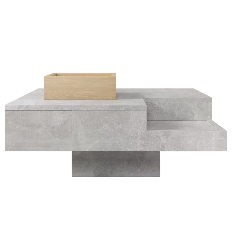 Table basse carré moderne effet béton gris et une boit de rangement bois nature 72*72*30 CROKS