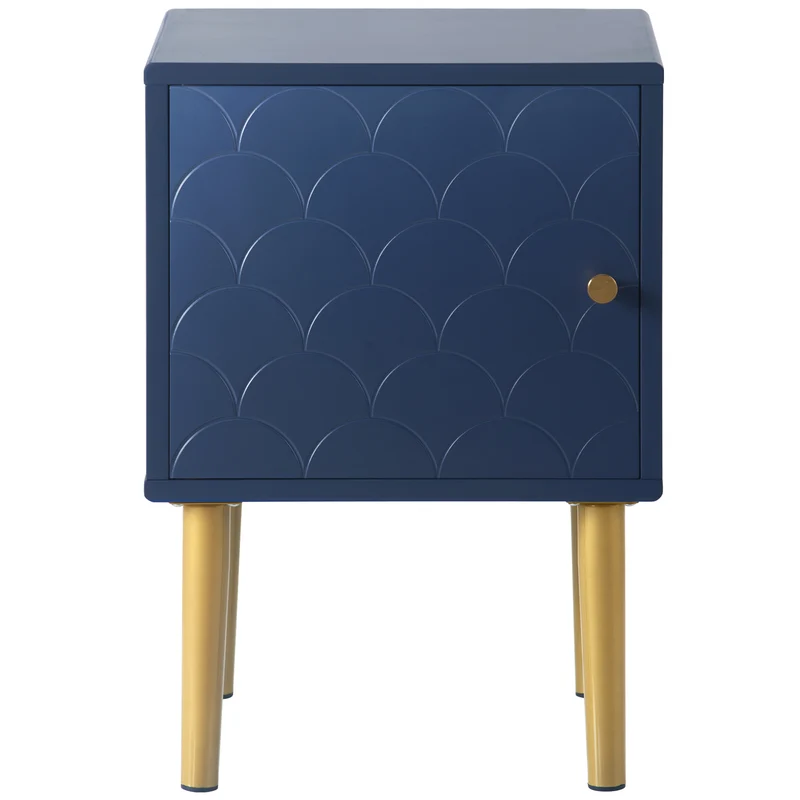 Lot de 2 tables de chevet bleu marine motif d'écailles pieds dorés H50/L35/P35 DRIRQEOX