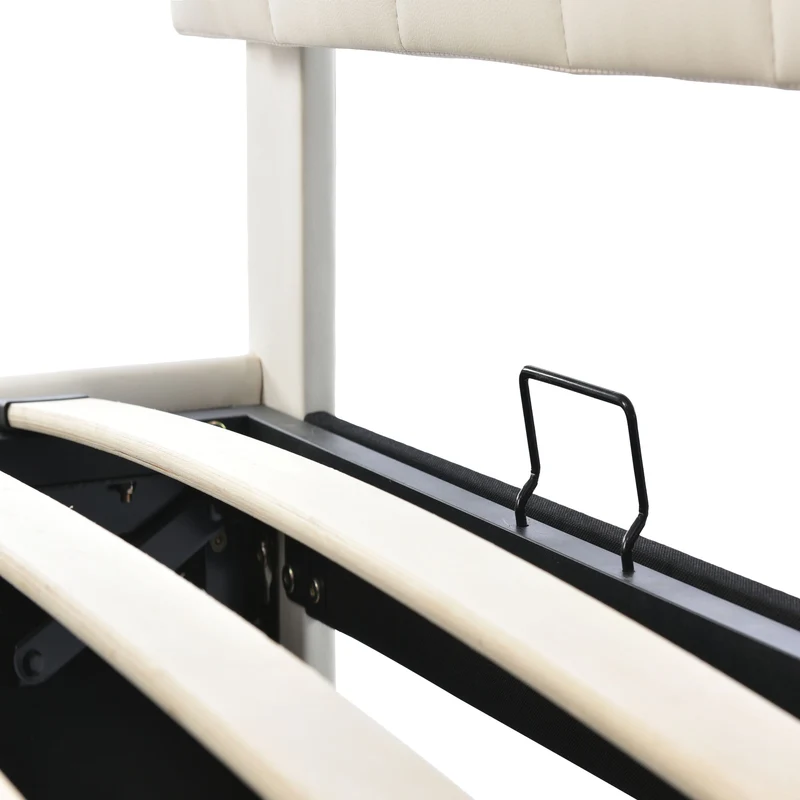 Lit coffre double PU blanc rembourré avec tête de lit haute, éclairage LED 160*200cm STUDDU