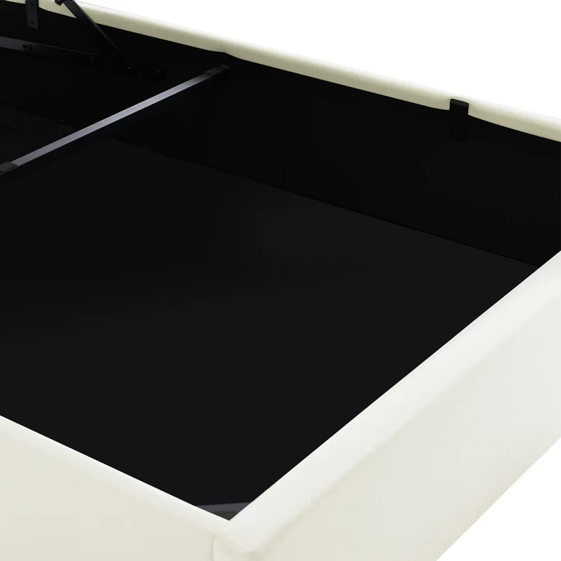 Lit coffre double PU blanc rembourré avec tête de lit haute, éclairage LED 160*200cm STUDDU