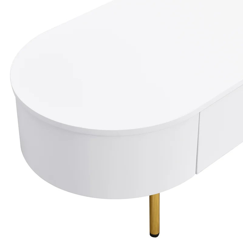 Table basse ovale blanche avec tiroirs et pieds dorés KRAUVVEX