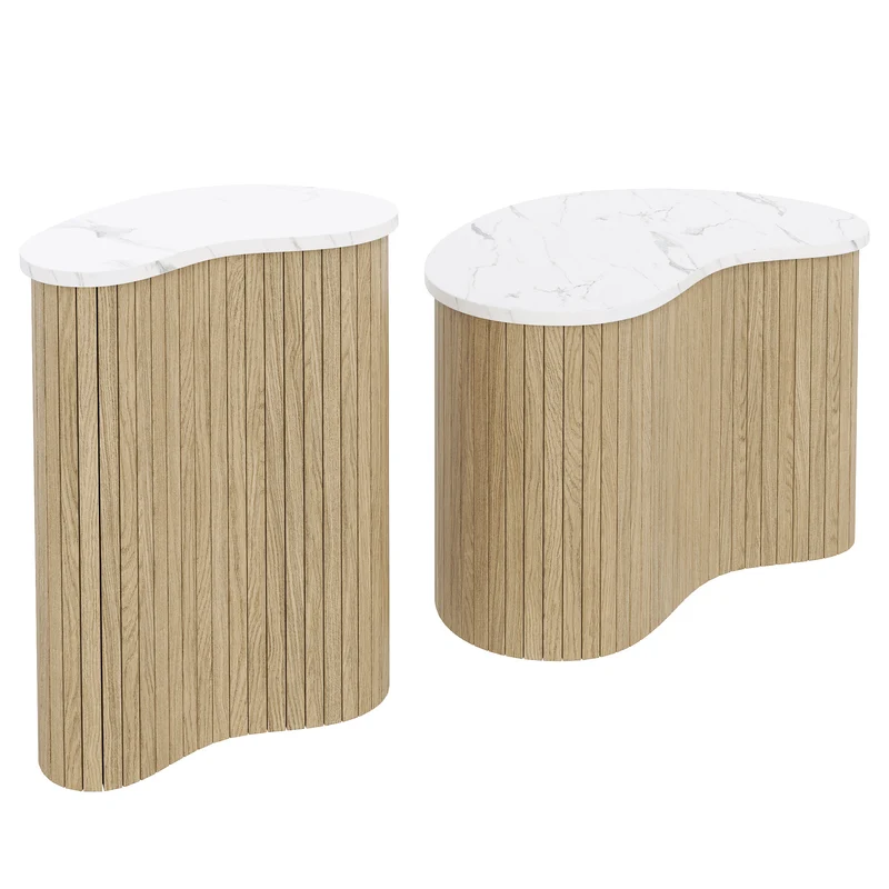 Ensemble de 2 tables basses gigognes effet marbre blanc et bois nature FJORDUS