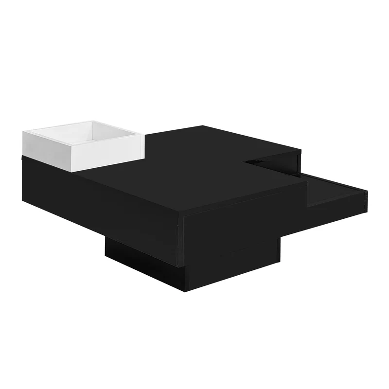 Table basse carrée noir blanc bicolore éclairage LED avec boîte de rangement amovible CROKS BLACK