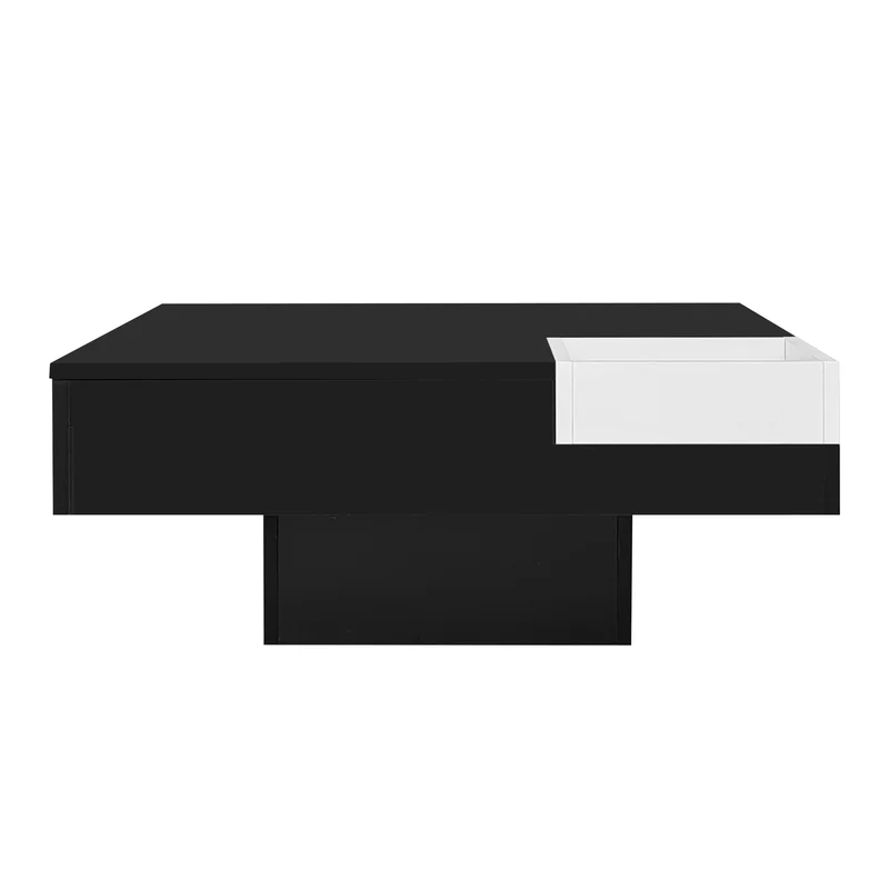 Table basse carrée noir blanc bicolore éclairage LED avec boîte de rangement amovible CROKS BLACK