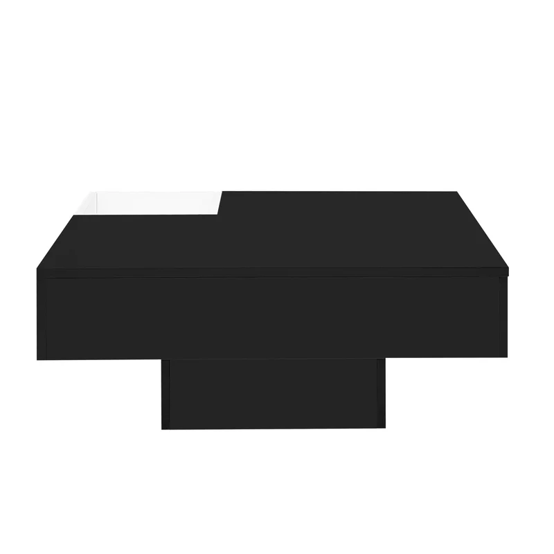 Table basse carrée noir blanc bicolore éclairage LED avec boîte de rangement amovible CROKS BLACK