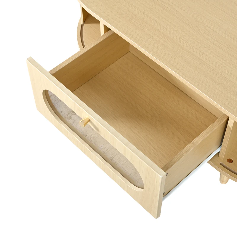 Table basse effet bois chêne 1 tiroir & portes coulissantes RIFTVALTHYNATH
