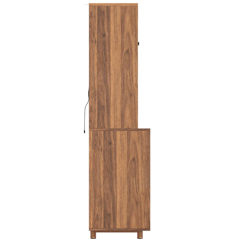 Buffet haut vaisselier effet bois noyer et vitrine en verre avec éclairage LED intelligent XYLEM
