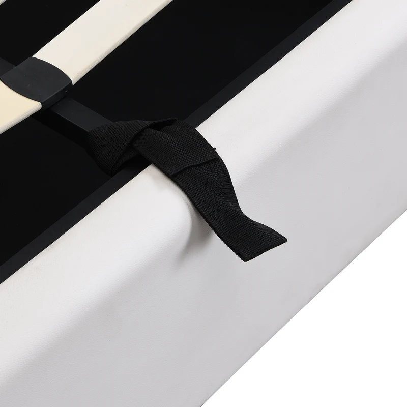 Lit coffre double PU blanc avec éclairage LED, USB et tête de lit réglable (140x200 cm) UDET WHITE DOUBLE