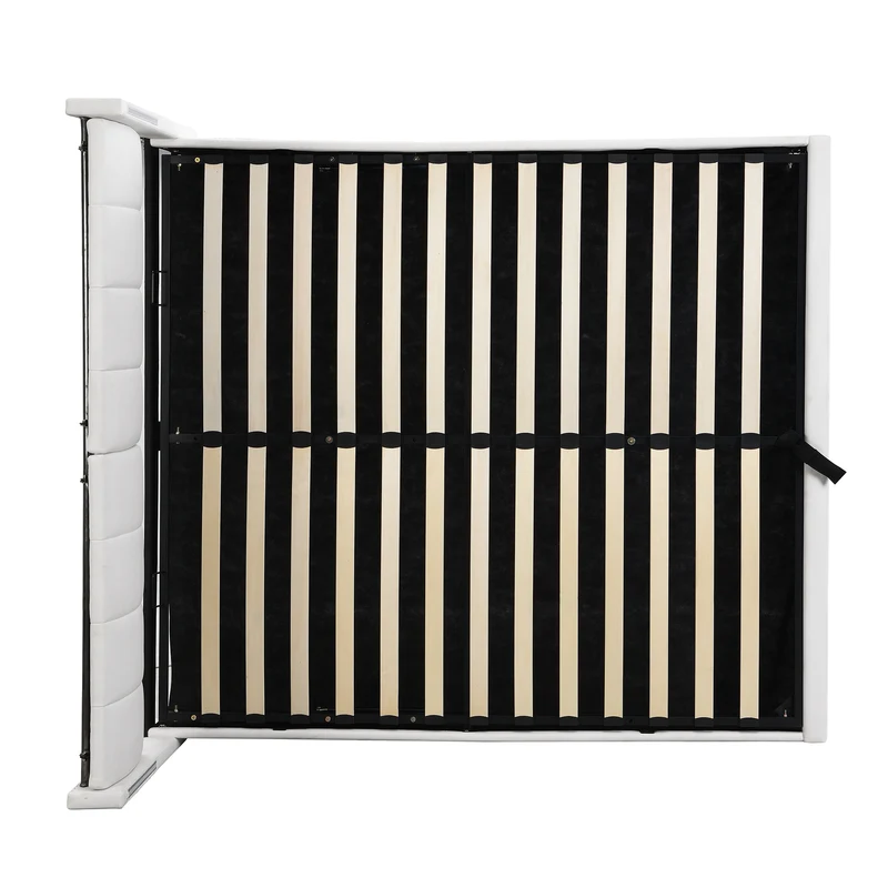 Lit coffre double PU blanc avec éclairage LED, USB et tête de lit réglable (140x200 cm) UDET WHITE DOUBLE
