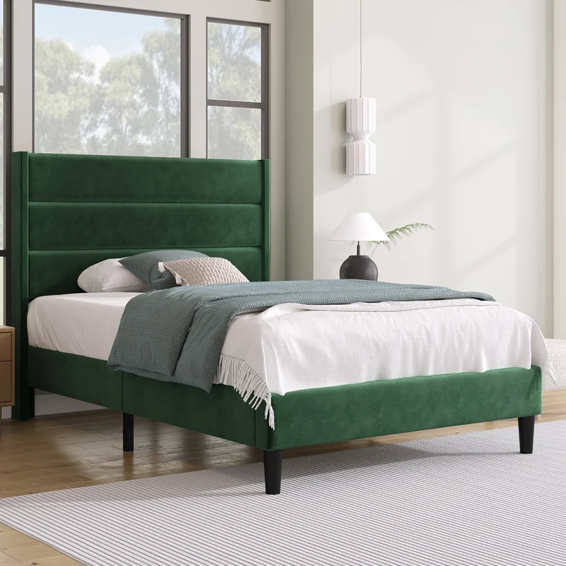 Cadre de lit simple rembourrés velours vert foncé (90*200cm) TAXOL