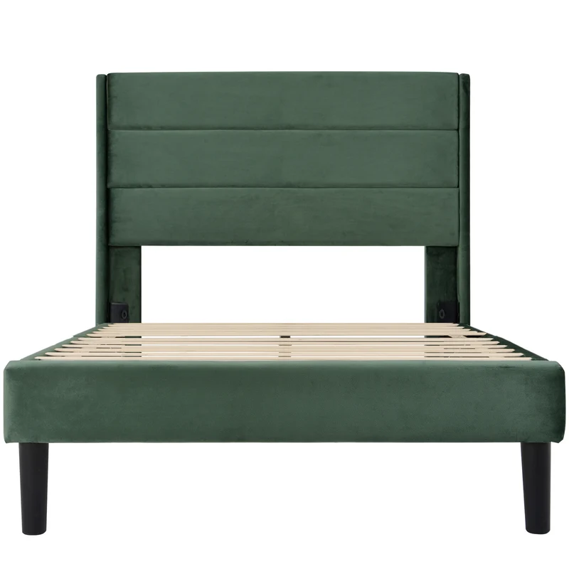 Cadre de lit simple rembourrés velours vert foncé (90*200cm) TAXOL
