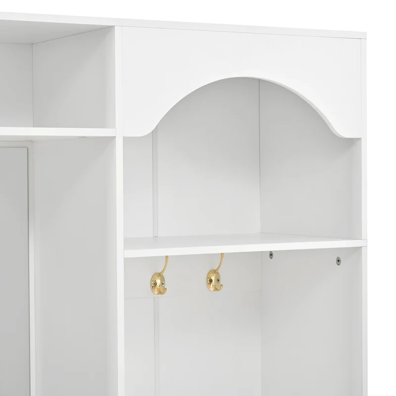 Vestiaires à l'entrée blanc avec miroir et éclairage LED accent doré ELEGANT WALNUT ONE