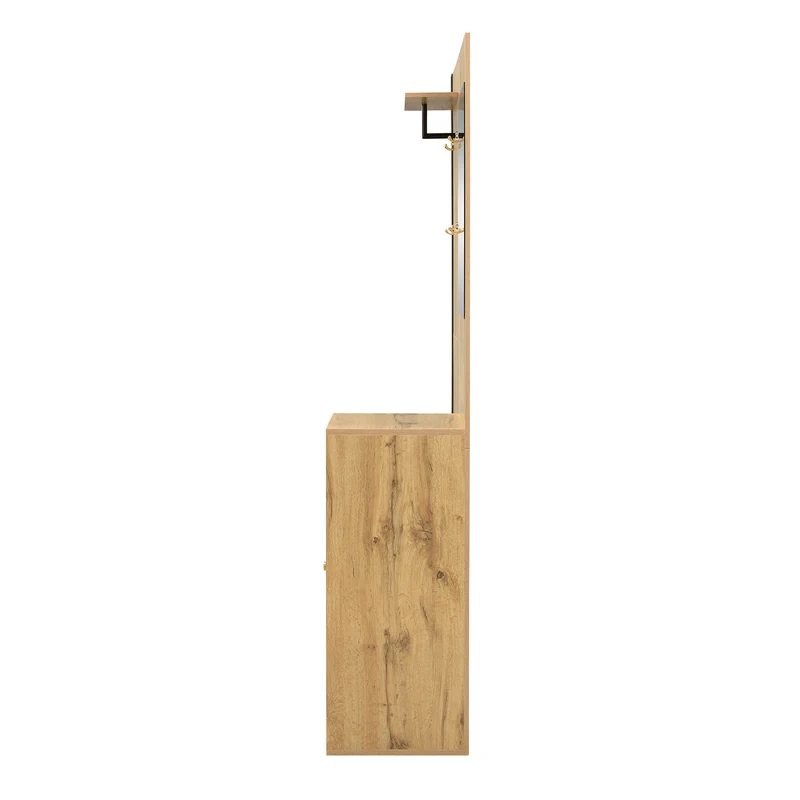 Vestiaire à l'entrée effet bois avec miroir, assise rangement chaussures et porte-parapluie 115x185x37cm MOMENTUMNEXUS