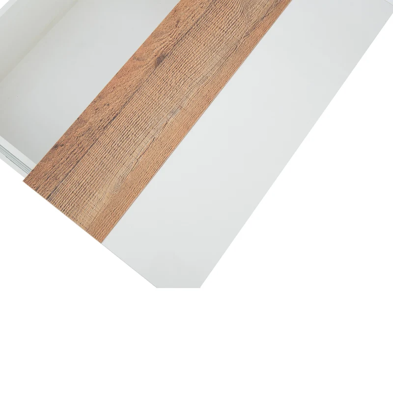 Table basse carrée blanche brillante et bois plateau coulissant et rangement caché CEDARBROOK