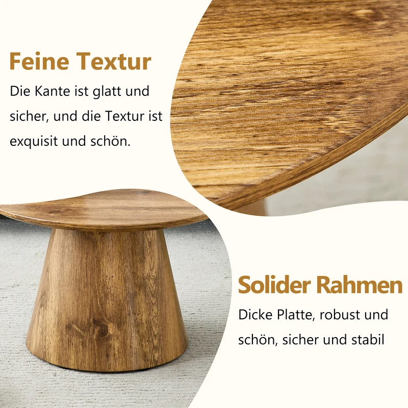 Ensemble de 2 tables basses gigognes rondes effet bois (50×48 cm & 60×35 cm) CYPRESSARA