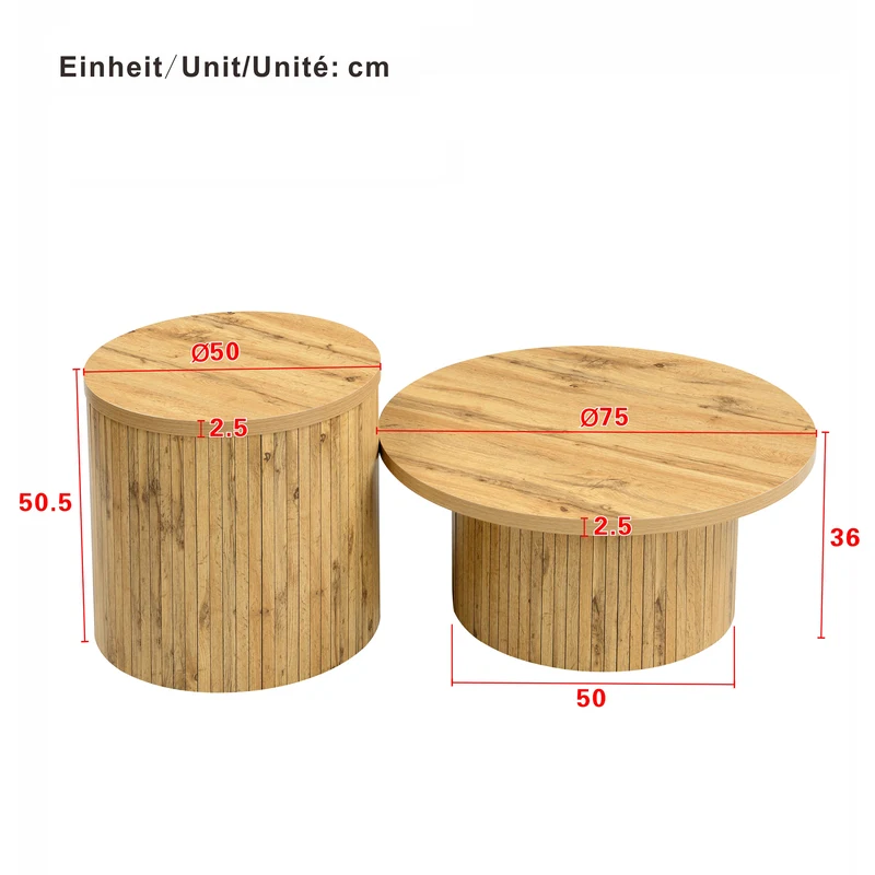 Ensemble de 2 tables basses rondes effet bois naturel base à tasseaux NIMBUSIS