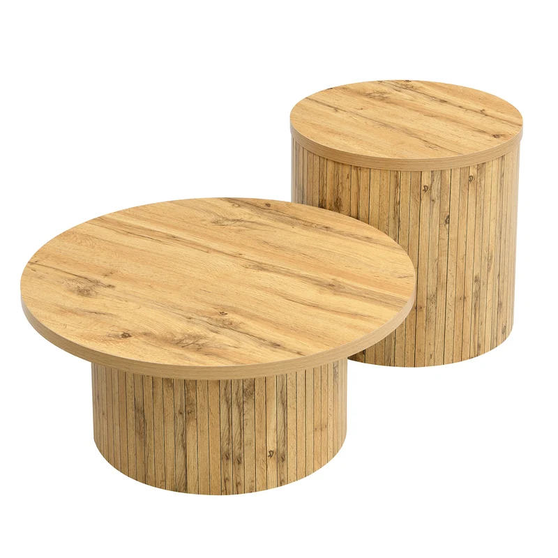 Ensemble de 2 tables basses rondes effet bois naturel base à tasseaux NIMBUSIS
