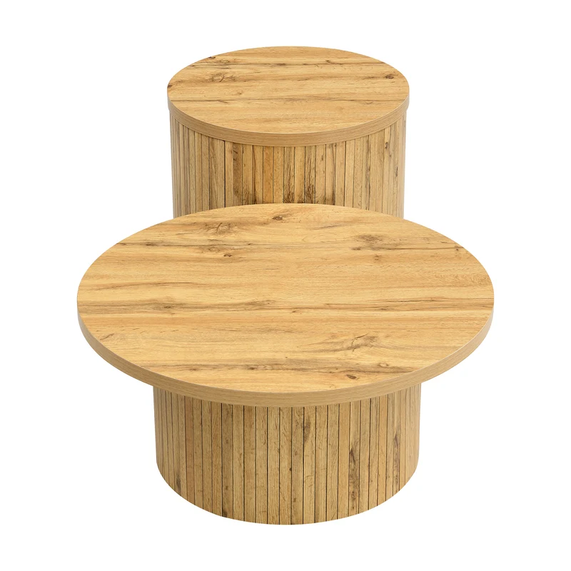 Ensemble de 2 tables basses rondes effet bois naturel base à tasseaux NIMBUSIS