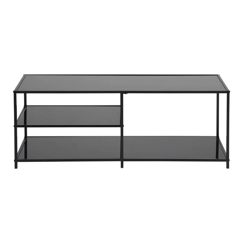 Table basse rectangulaire en verre trempé noir transparent 3 étages 110*40cm JONINA