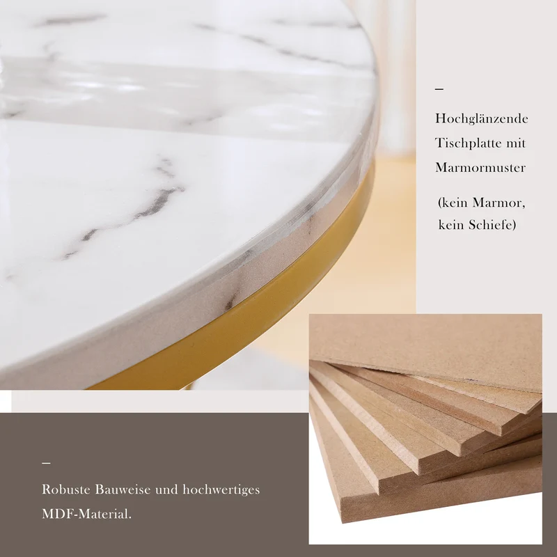 Ensemble de 2 tables basses rondes gigognes effet marbre blanc, piètement doré VIBRATIO