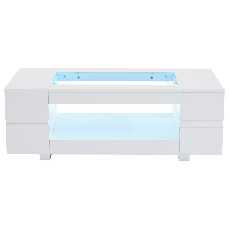 Table basse blanche moderne verre trempé avec éclairage LED 100x50x35cm SCRIEN