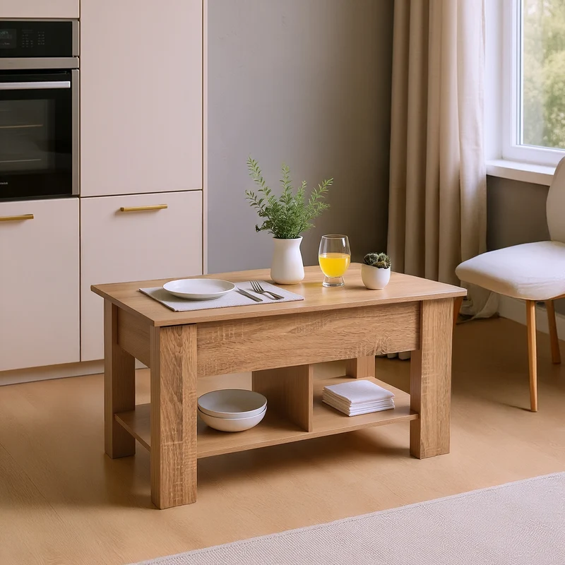 Table basse avec plateau relevable effet bois et marron 96*50 ELOT BROWN 96