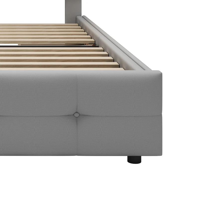 Lit simple capitonnée gris éclairage LED et 2 tiroirs de rangement 90x200 cm (matelas non inclus) REFORESTAT