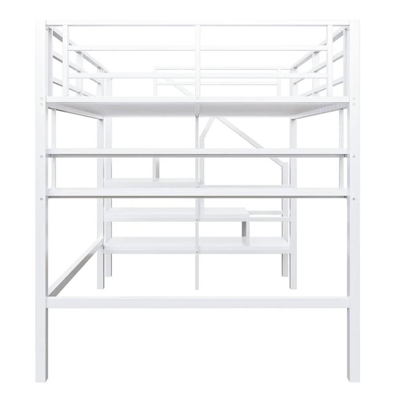 Lits double superposés métallique blanc échelle avec étagères rangement (140*200cm) VEIRNAH