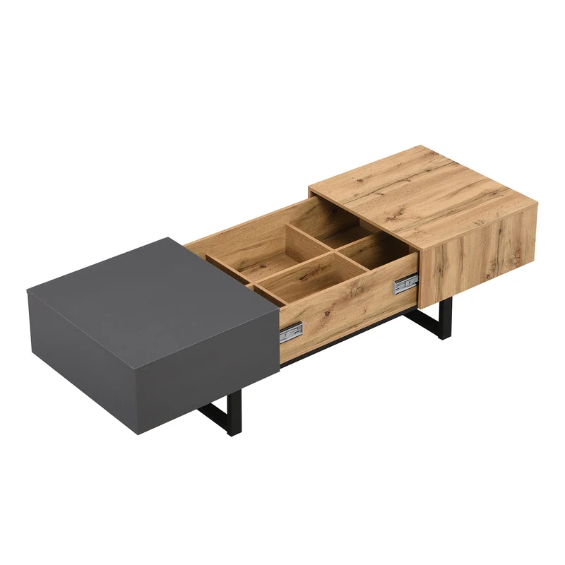 Table basse multifonction moderne coulissante avec rangement caché, effet bois et gris SOLSTICEWHIFF