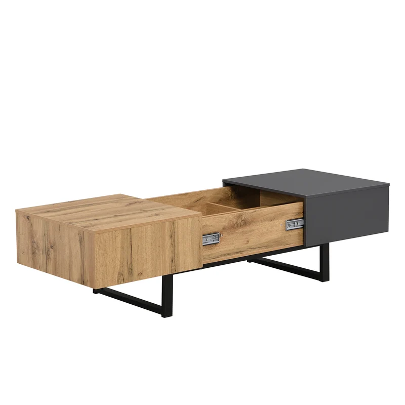 Table basse multifonction moderne coulissante avec rangement caché, effet bois et gris SOLSTICEWHIFF